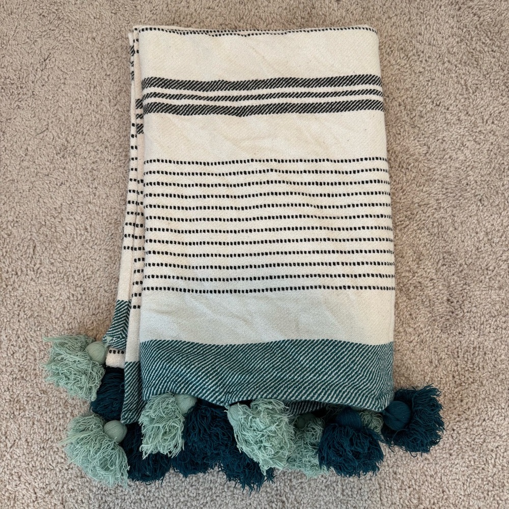 Opalhouse Target green and gray striped Tasseled Throw